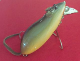 Vintage Wood Heddon Dowagiac Meadow Mouse Fishing Lure L Rig Leather Tail Eyes