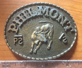 Vintage Philmont Scout Camp Brass Belt Buckle Steer Brand Ranch