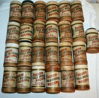 25 Antique Vintage Edison Gold Moulded Records Phonograph Cylinder Rolls Music