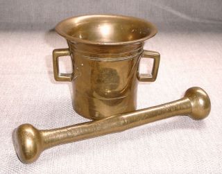 Antique Heavy Brass Double Handle Mortar And Pestel Crasher 460nn