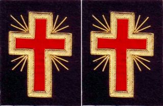 Masonic Knight Templar Past Commander Sleeve Cross Pair Hand Embroidered (me - 053