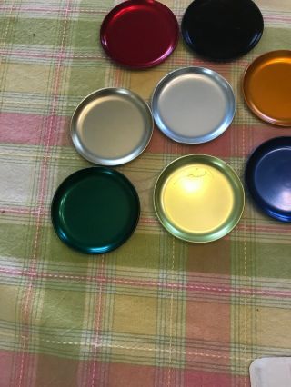 8 Vtg 1960 ' s - 70 ' s Multi Colored 3 1/2 inches Round Aluminum Drink Coasters 2