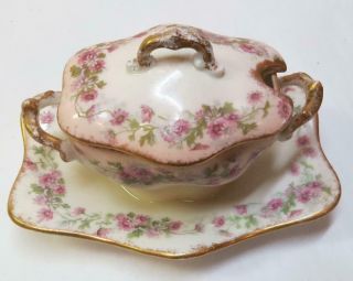 Small Antique B&h Limoges France Sauce Condiment Dish Boat W Lid - Dainty Floral
