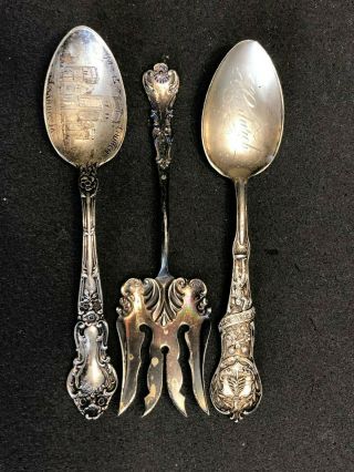 Antique Vintage Sterling Silver Collector Spoons And Fork