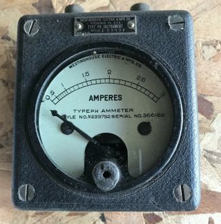 Vintage Westinghouse Amperes Meter Ph Antique 0 - 3 Amps Gauge Wooden Box Display