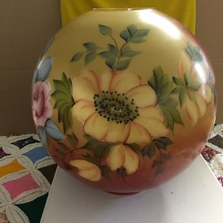 Antique Gwtw Hurricane Ball Shape Parlor Lamp Shade Hp Flowers