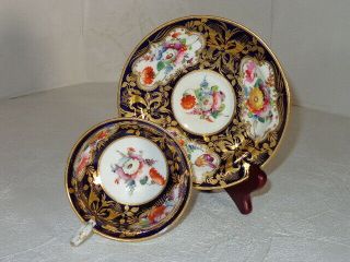 Antique Old Paris Hand Painted Flowers Cobalt And Gold Cup And Saucer