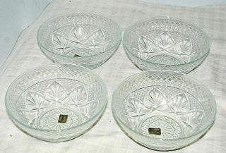 Set Of 4 Luminarc Crystal Salad Bowls Durand Antique Clear Pattern 5 5/8 Inch