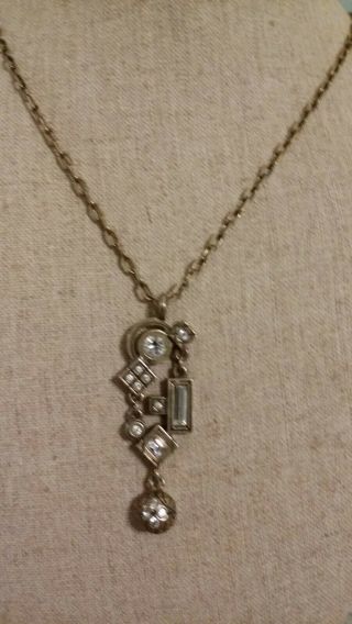 Vintage Patricia Locke Antique Goldtone Pendant Necklace With Swarovski Crystals