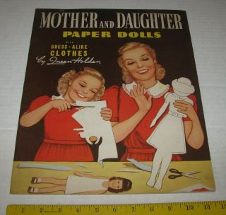 Vintage Uncut 1940 Mother & Daughter Paper Dolls Book Queen Holder
