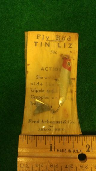 Vintage Fly Rod Tin Liz Lure Fred Arbogast & Co.  Akron Ohio
