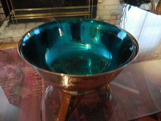 Vintage Gorham Silver Plated Blue Glass Liner Art Bowl 9 1/4 " Diameter