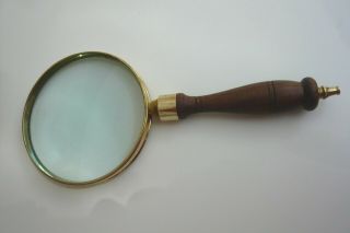 Vintage Wooden Cased Magnifying Glass - Brass Anchor Inlaid on Lid 5
