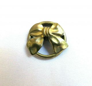 Antique Victorian Gilt Brass Applied Bow To A Brass Metal Rim Shank Button - 7/8 "