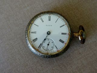 Antique Elgin Hand Winding Open Face Pocket Watch,  7 Jewels,  Lever Set