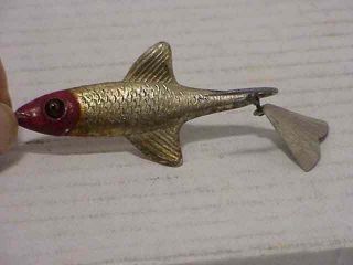 Vintage Fred Arbogast Tin Liz Fishing Lure Metal Minnow Glass Eyes Red Head 2