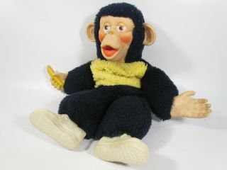 Vintage Mr.  Bim Zippy Monkey W/ Banana Plush Doll Rubber Face