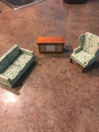 Vintage Green Dollhouse Living Room Furniture With Tv
