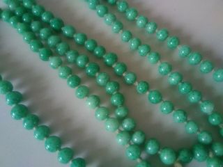 Antique / Vintage Green Peking Glass Bead Rope Necklace 53 " Long 1920s Flapper