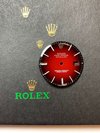 Rolex Mens Datejust 36mm Black Red Dial Stick Pie Pan Jubilee Oyster Ref:1603
