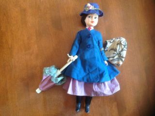 Vintage Horsman Mary Poppins 12 " Doll Carpet Bag Hat Umbrella Stockings Shoes