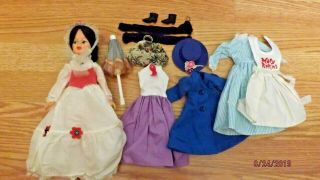 Horsman Vintage 12 " Mary Poppins Doll W/ Clothes & Accessories Umbrella Bag Etc