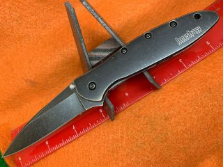 Kershaw 1660blkw Plain Edge Blackwash Leek Folding Pocketknife With Speedsafe