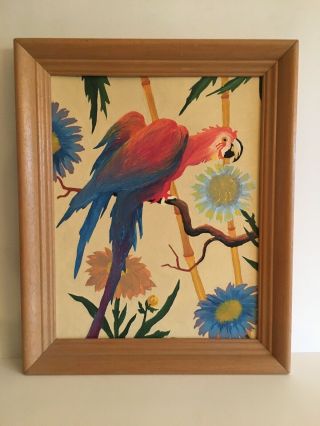 Mid Century Vintage 1950’s Paint By Number Parrot Rainforest Flowers & Bird