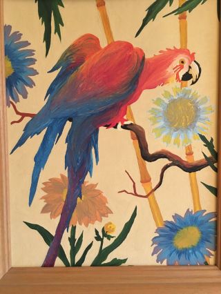 Mid Century Vintage 1950’s Paint By Number Parrot Rainforest Flowers & Bird 2