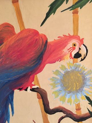 Mid Century Vintage 1950’s Paint By Number Parrot Rainforest Flowers & Bird 3