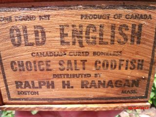 Vintage Advertising Wooden Box Wood Old Sliding Lid Boston Ma Ranagan Fish