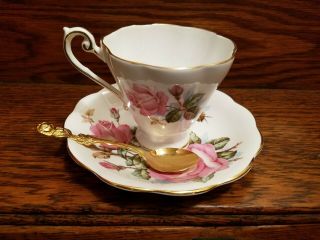 Royal Standard Fine Bone China " Roses Of Picardy " Tea Cup And Saucer With Spoon