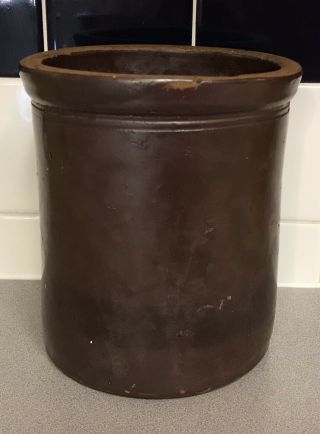 Vintage Crock,  Unmarked Brown Glazed Stoneware Crock,  7 3/4 “tall