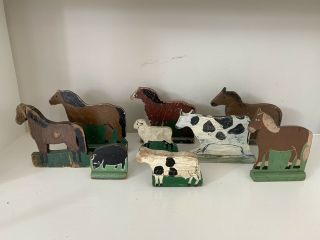 Set Of Antique Painted Wooden Farm Animals
