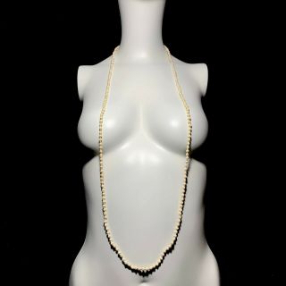 Vintage Antique Bone Shell Tusk Round Natural Bead Flapper Deco Necklace 44 "
