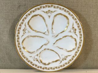 Antique Gda Limoges France Porcelain China Oyster Plate Gilded Rim