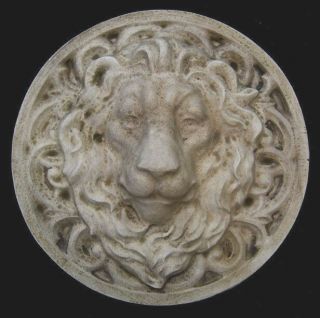 Large Roman Facing Lion Wall Sculpture Relief Plaque In Antique Stone Finish