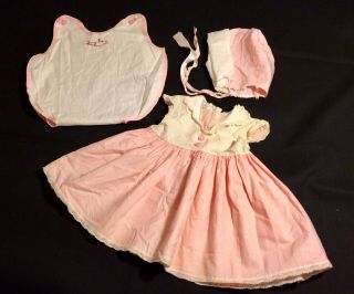 Vintage 1958 American Character Tiny Tears Pink Dress,  Bonnet,  & Romper