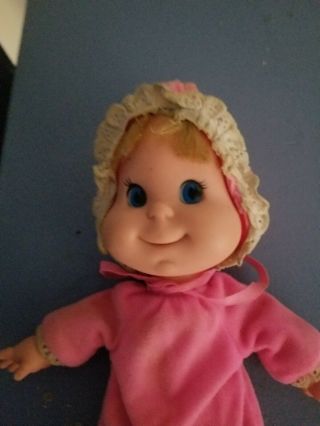 Vintage 1970 Mattel Baby Beans Doll W/ Rubber Type Face & Pink Neon Pjs
