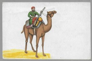 Antique Hand Drawn Undivided Back Postcard Swivel Gun Bearer India Circa 1903