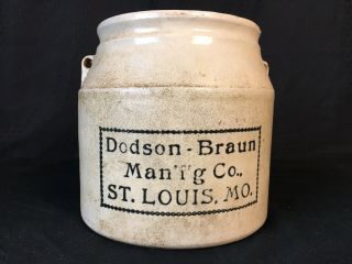 Dodson - Braun Manufacturing Antique Pottery Crock St Louis,  Mo 1896