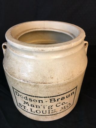 DODSON - BRAUN Manufacturing Antique Pottery Crock ST LOUIS,  MO 1896 2