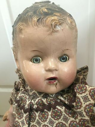 Vintage Large 24 " Porcelain Bisque Baby Doll Moving Eyes Soft Body Painted Hair