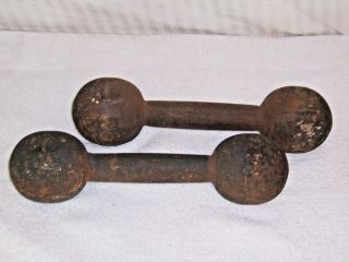 Vintage 2 Cast Iron 12 Lb Globe Dumbbell Pair Steel Weight Unbranded Antique Old
