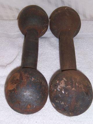 vintage 2 cast iron 12 lb globe dumbbell pair steel weight unbranded antique old 5