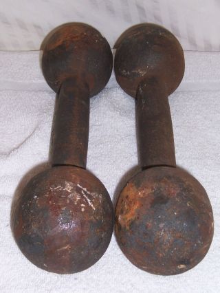 vintage 2 cast iron 12 lb globe dumbbell pair steel weight unbranded antique old 6