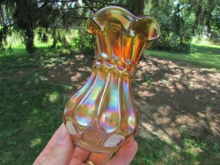 Imperial Thumbprint & Ovals Antique Carnival Art Glass Vase Marigold A Beauty