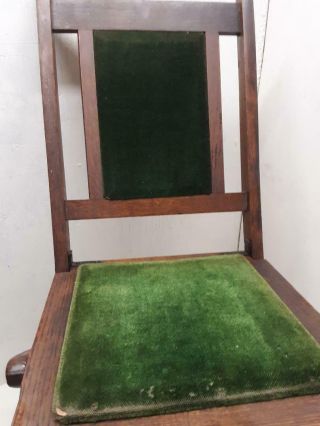 Vintage Wood Folding Chair Green Velvet Seat & Back 2