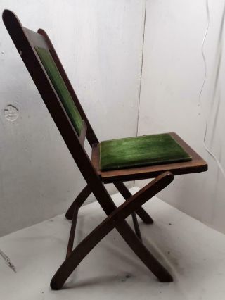 Vintage Wood Folding Chair Green Velvet Seat & Back 3