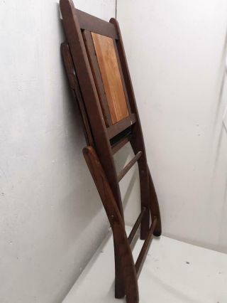 Vintage Wood Folding Chair Green Velvet Seat & Back 5